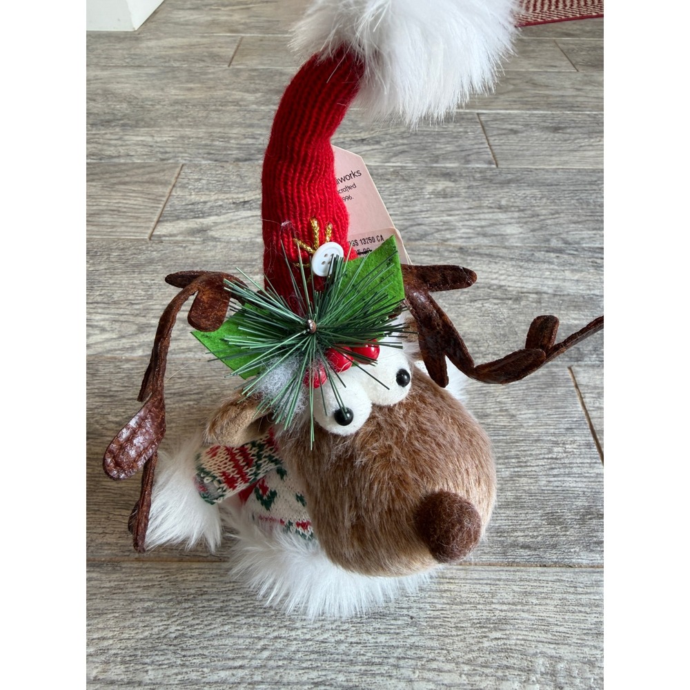 Plush Reindeer Gift Box Festive Novelty Christmas Decor Knit Stuffed Animal